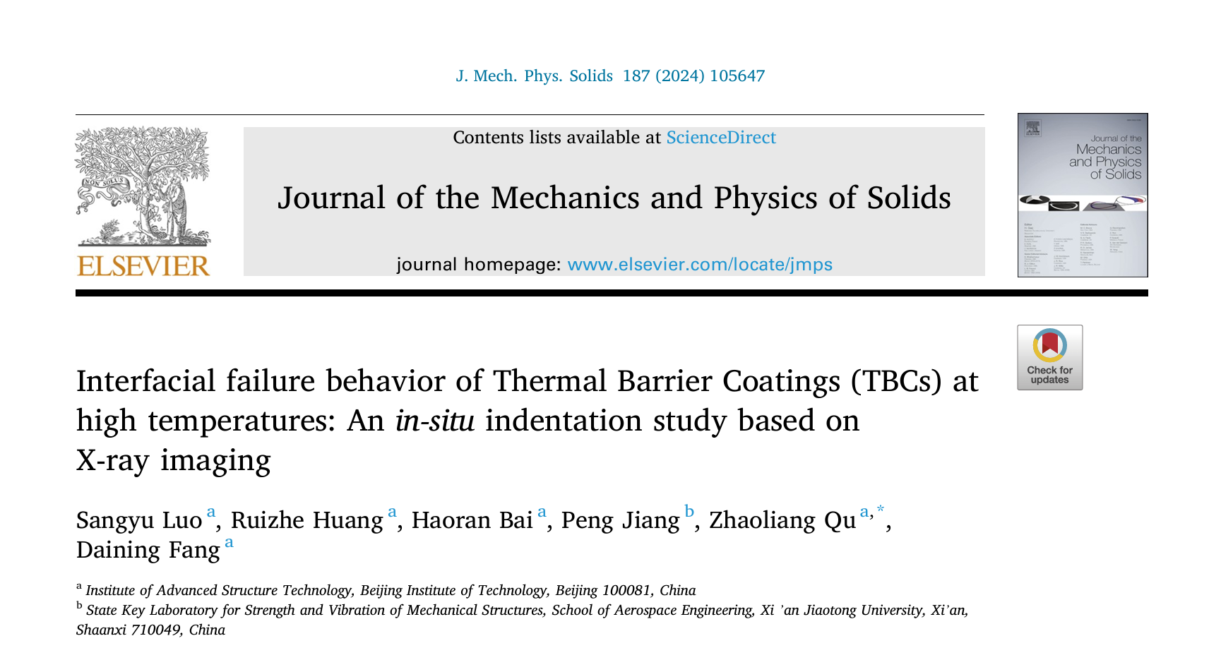 方岱宁院士课题组在JMPS期刊发文